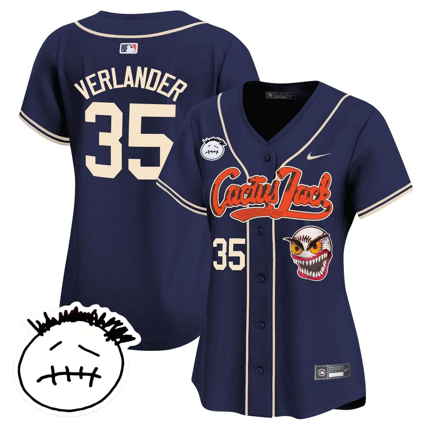 Justin Verlander 35 Houston Astros Cactus Jack Patch V3 Women Jersey - Navy
