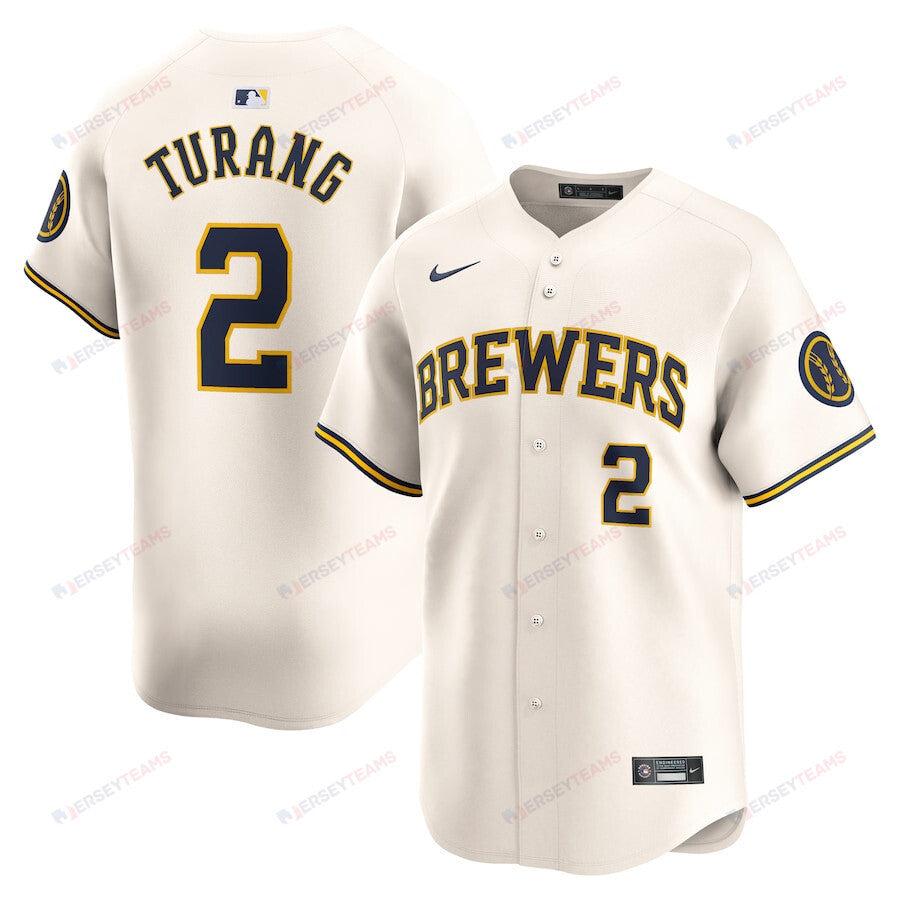 Brice Turang 2 Milwaukee Brewers Home Limited Men Jersey - Cream