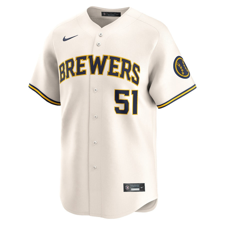Freddy Peralta 51 Milwaukee Brewers Home Limited Player Men Jersey - Cream