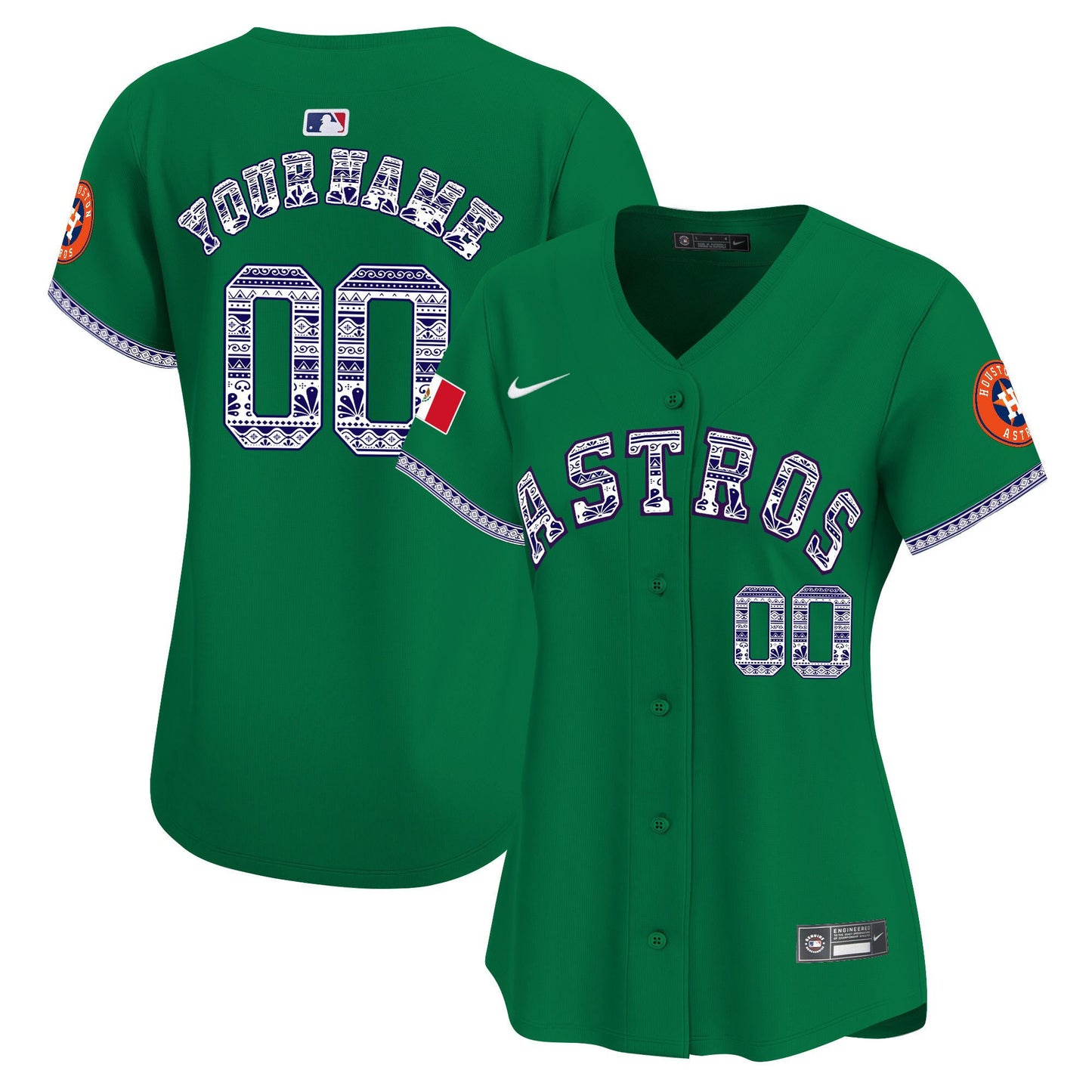 Houston Astros Mexico Custom Women Jersey - Green