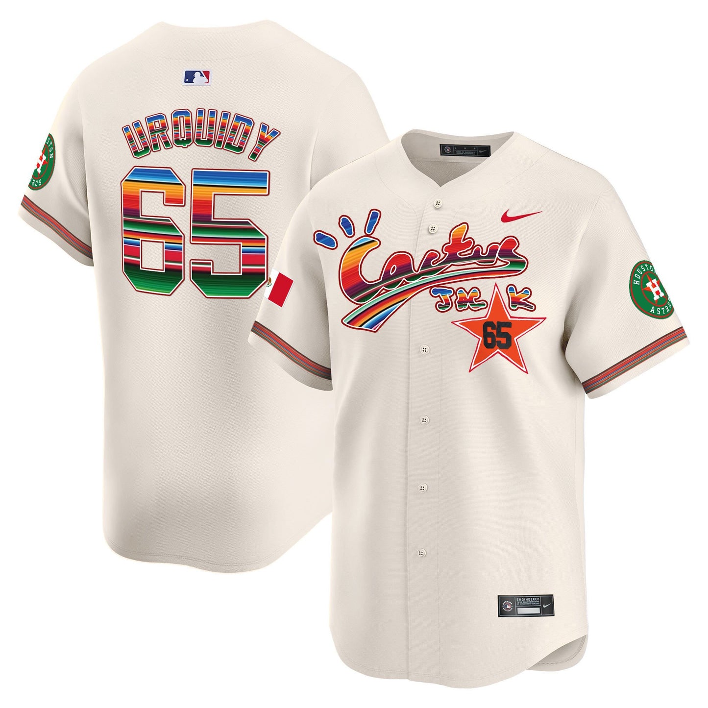 Jose Urquidy 65 Houston Astros Mexico Cactus Jack Men Jersey - Cream