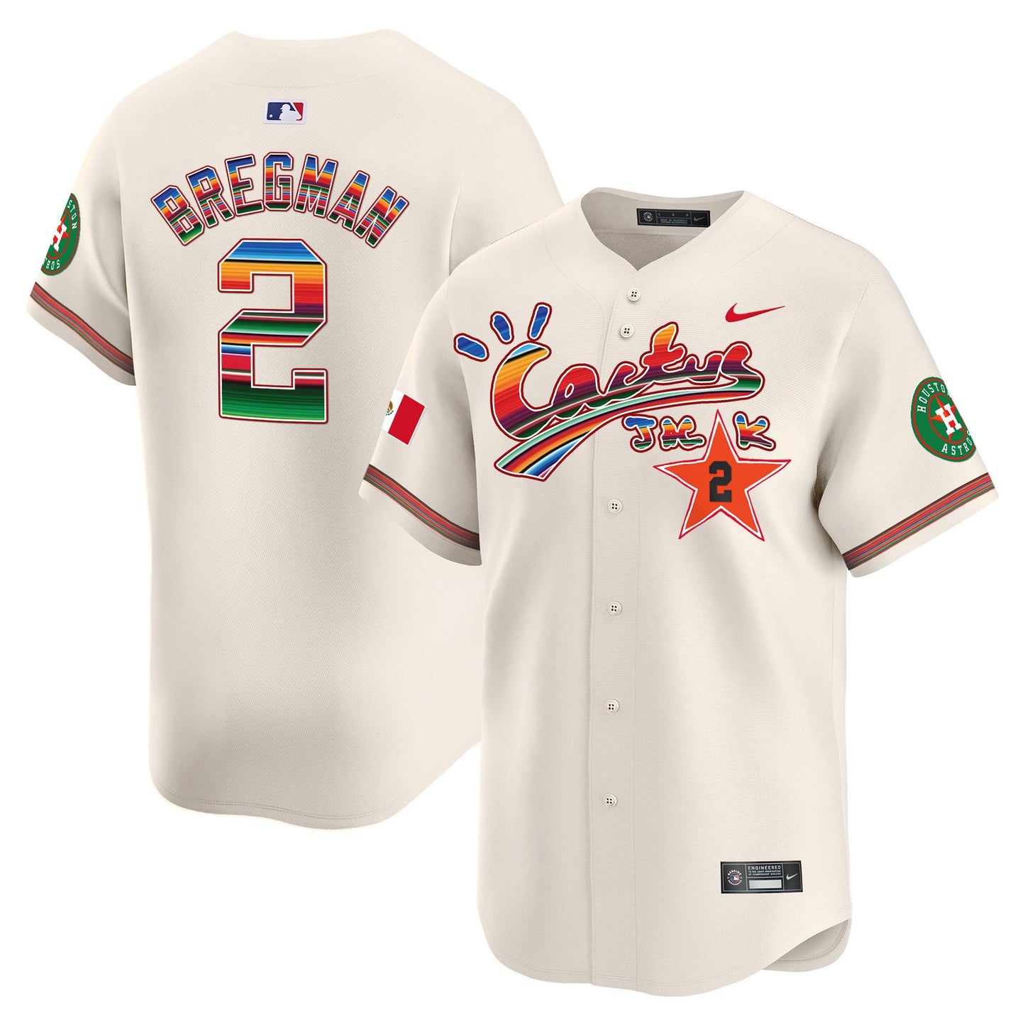 Alex Bregman 2 Houston Astros Mexico Cactus Jack Men Jersey - Cream