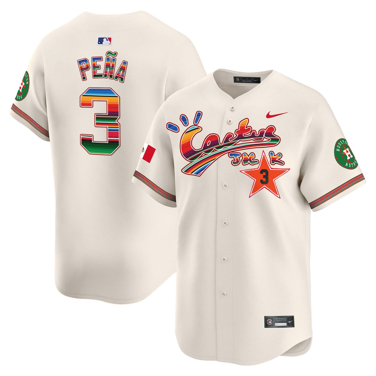 Jeremy Pena 3 Houston Astros Mexico Cactus Jack Men Jersey - Cream