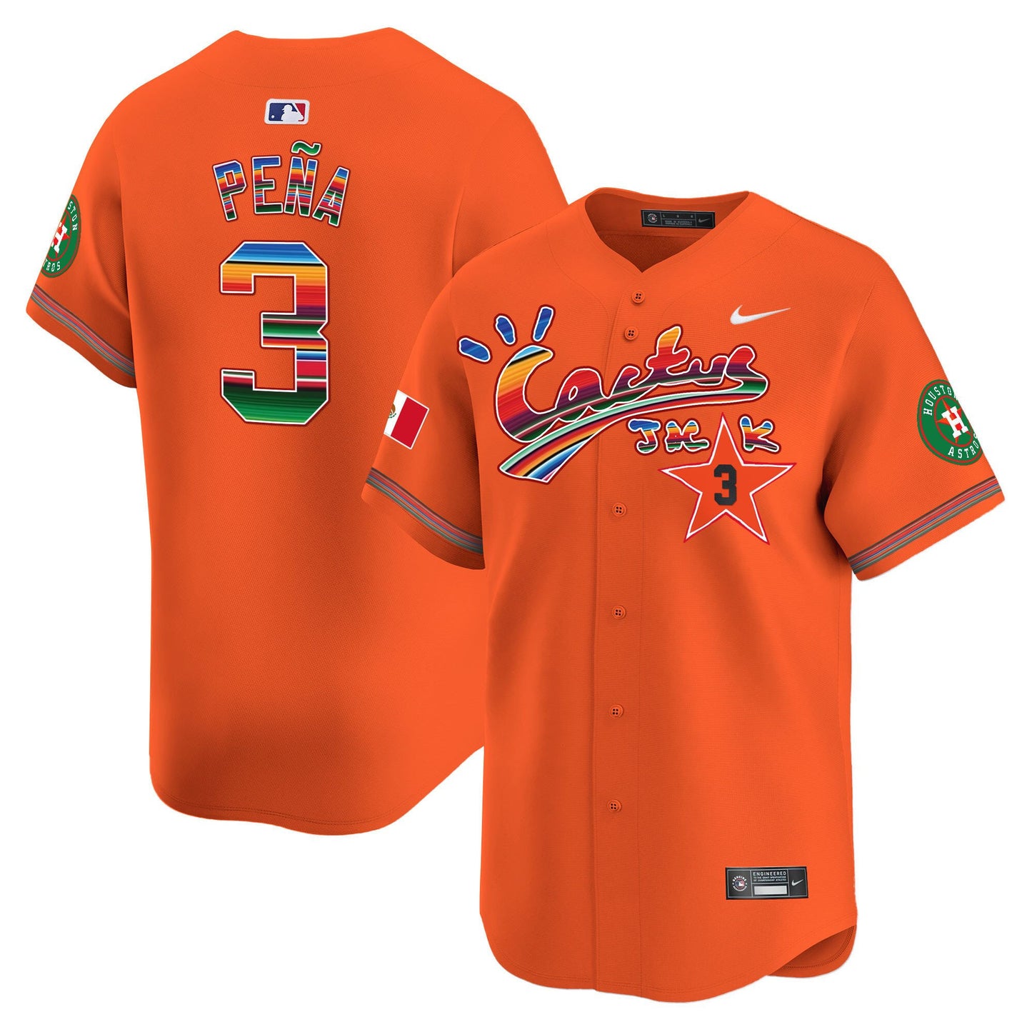 Jeremy Pena 3 Houston Astros Mexico Cactus Jack Men Jersey - Orange
