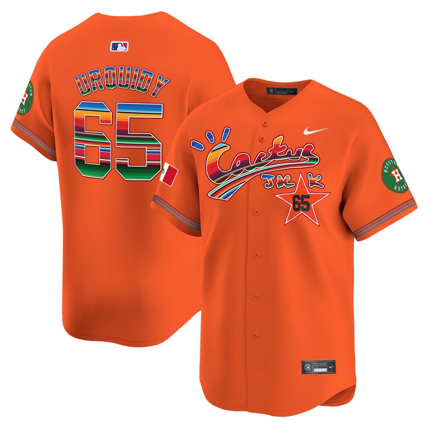 Jose Urquidy 65 Houston Astros Mexico Cactus Jack Men Jersey - Orange