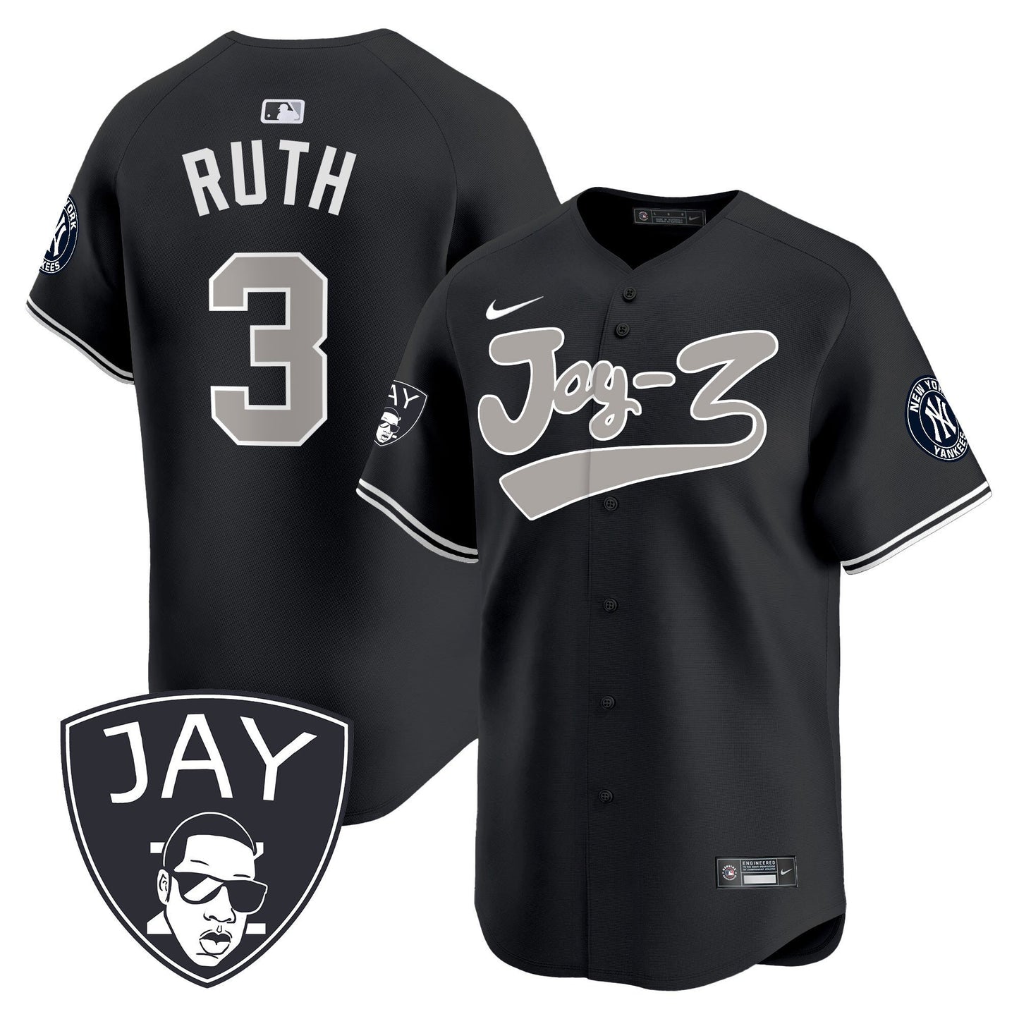 Babe Ruth 3 New York Yankees Jay-Z Men Jersey - Black