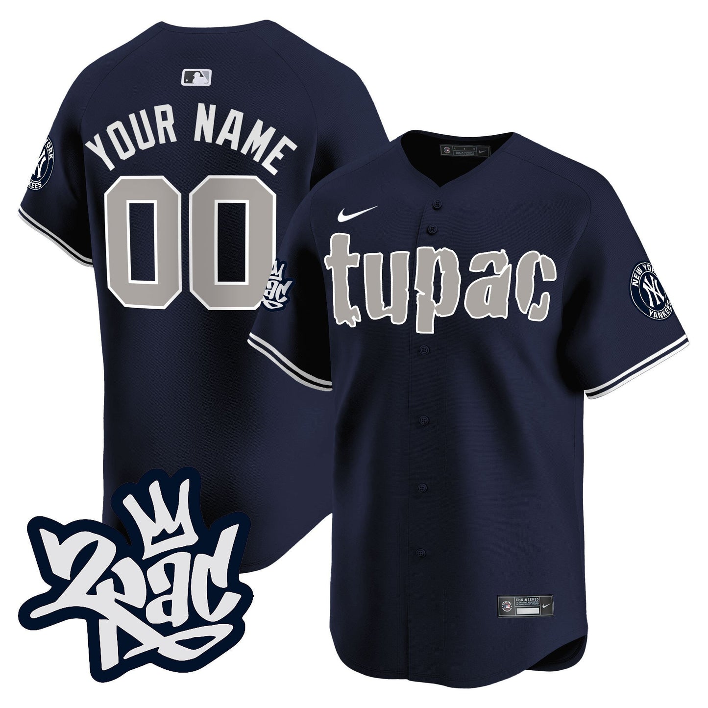 New York Yankees Tupac Shakur Custom Men Jersey - Navy