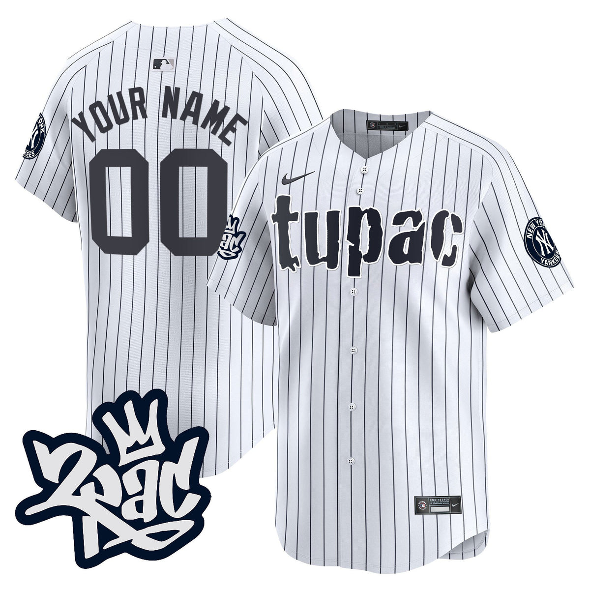 New York Yankees Tupac Shakur Custom Men Jersey - White