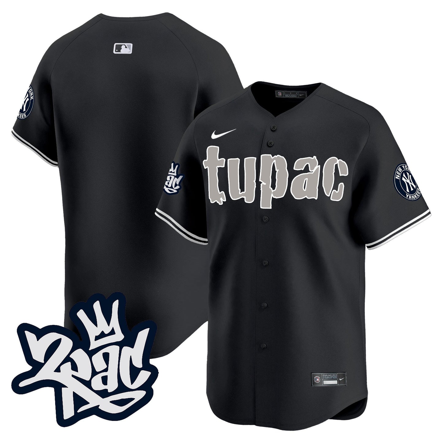 New York Yankees Tupac Shakur Men Jersey - Black