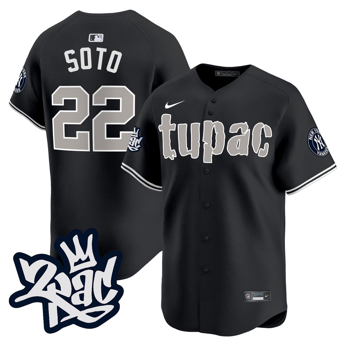 Juan Soto 22 New York Yankees Tupac Shakur Men Jersey - Black