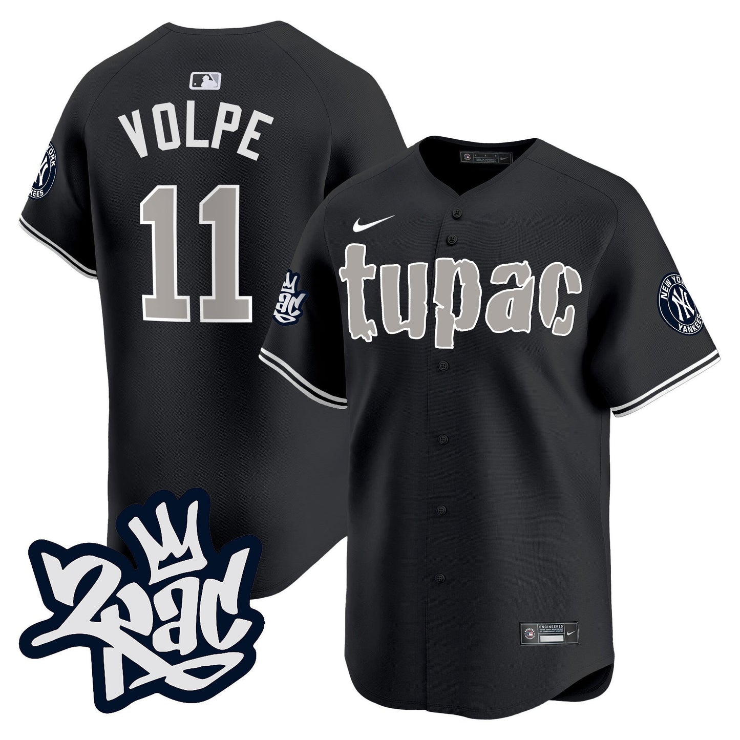 Anthony Volpe 11 New York Yankees Tupac Shakur Men Jersey - Black