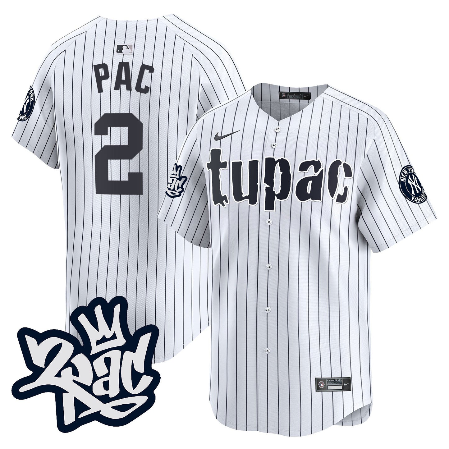 Tupac Shakur 2 New York Yankees Tupac Shakur Men Jersey - White