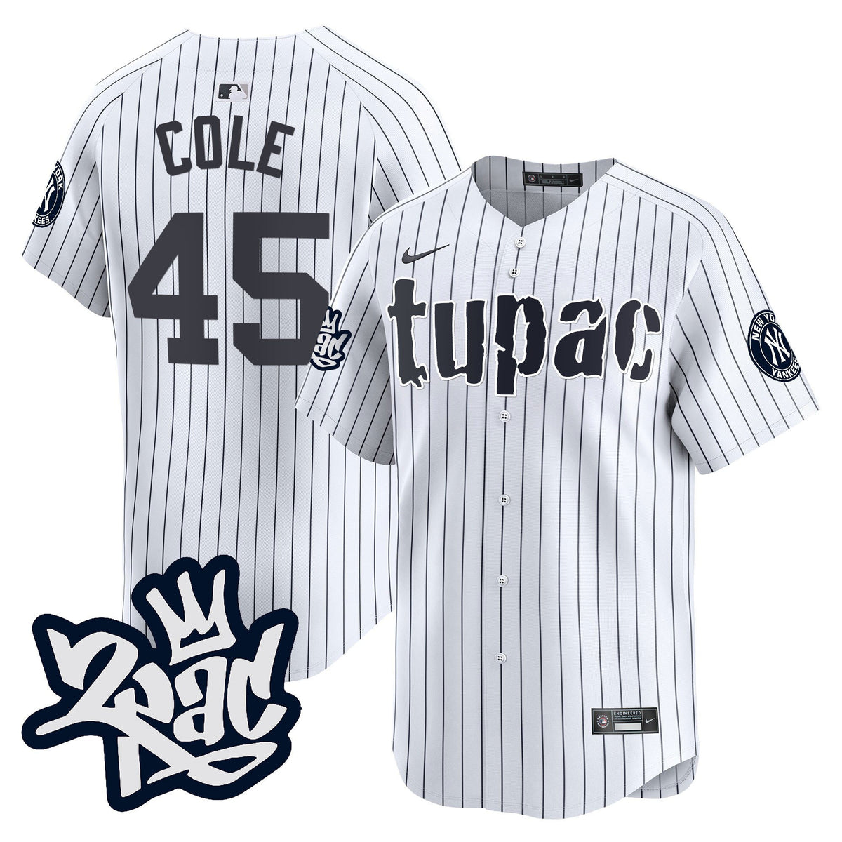 Gerrit Cole 45 New York Yankees Tupac Shakur Men Jersey - White
