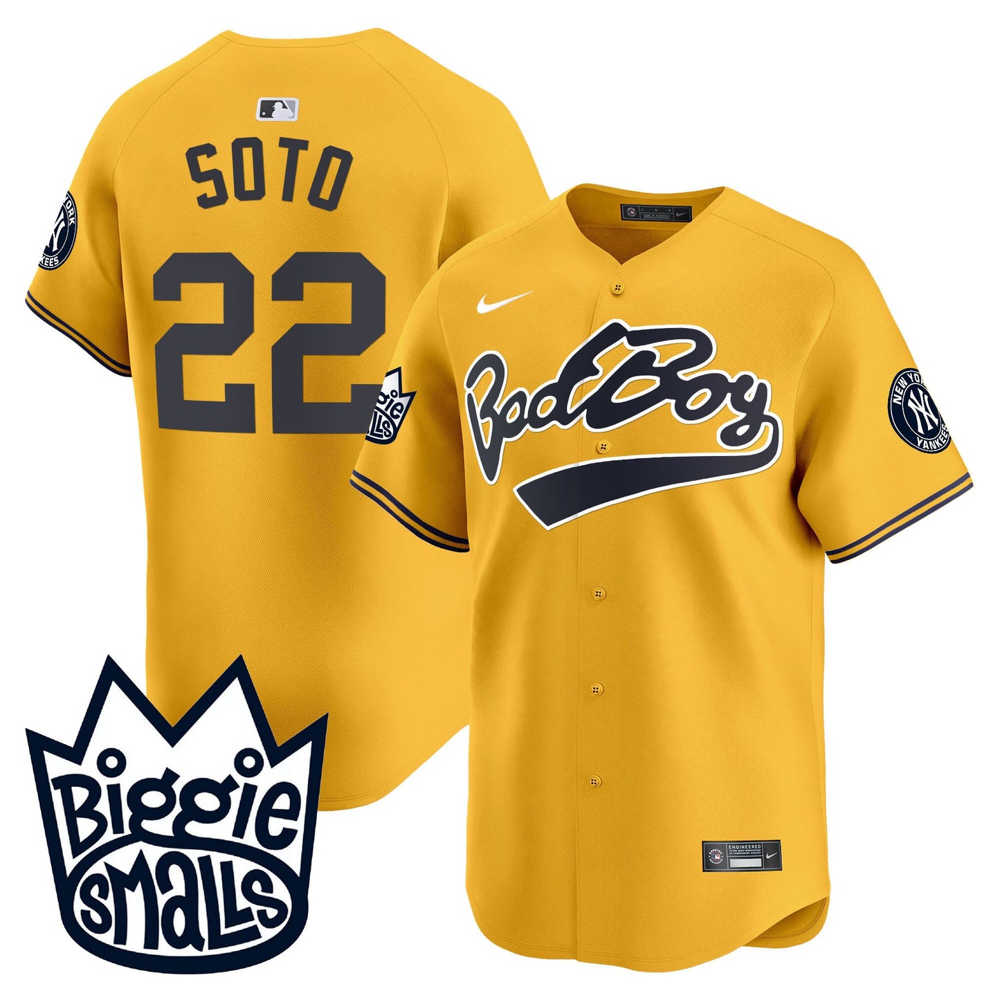 Juan Soto 22 New York Yankees Biggie Smalls Men Jersey - Gold