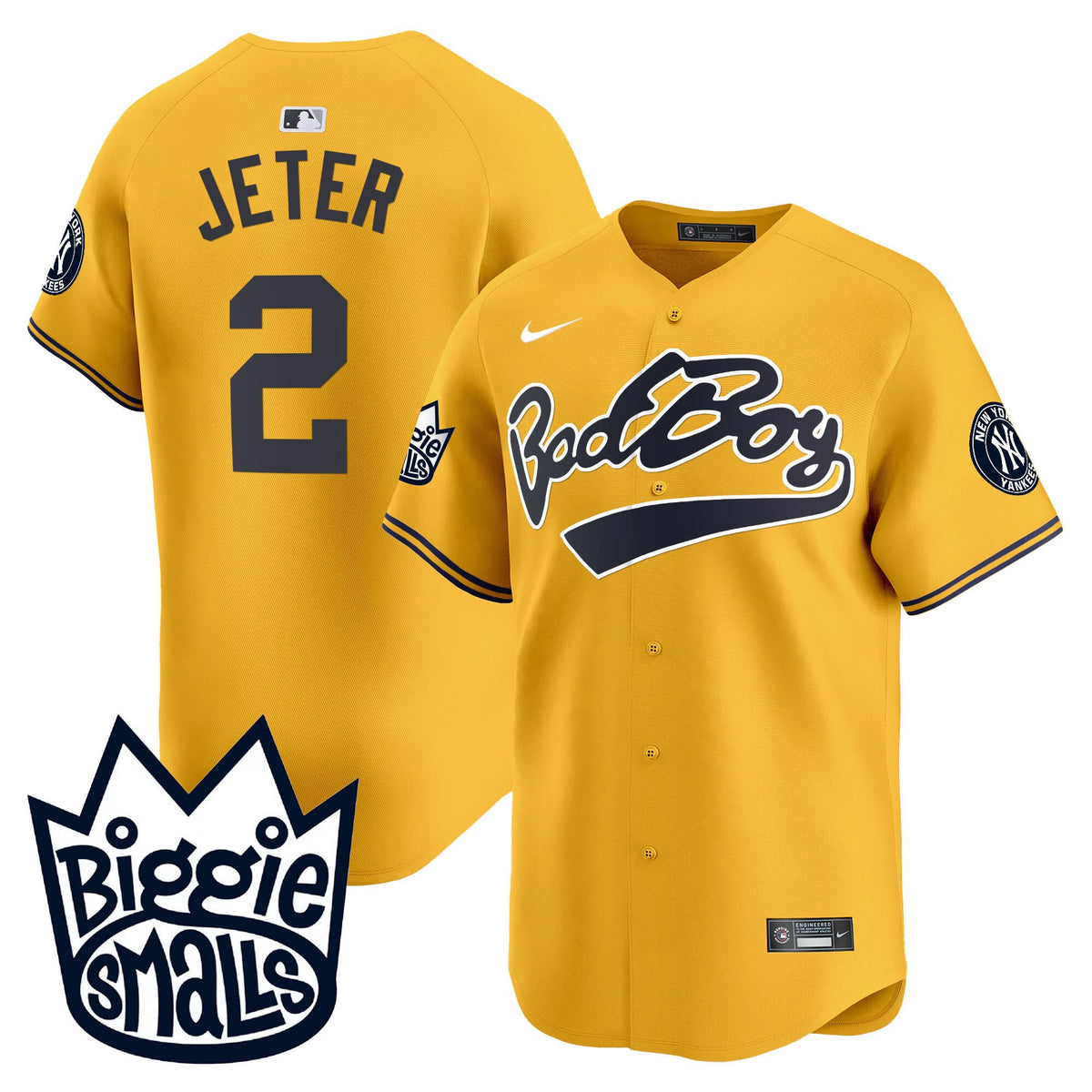 Derek Jeter 2 New York Yankees Biggie Smalls Men Jersey - Gold