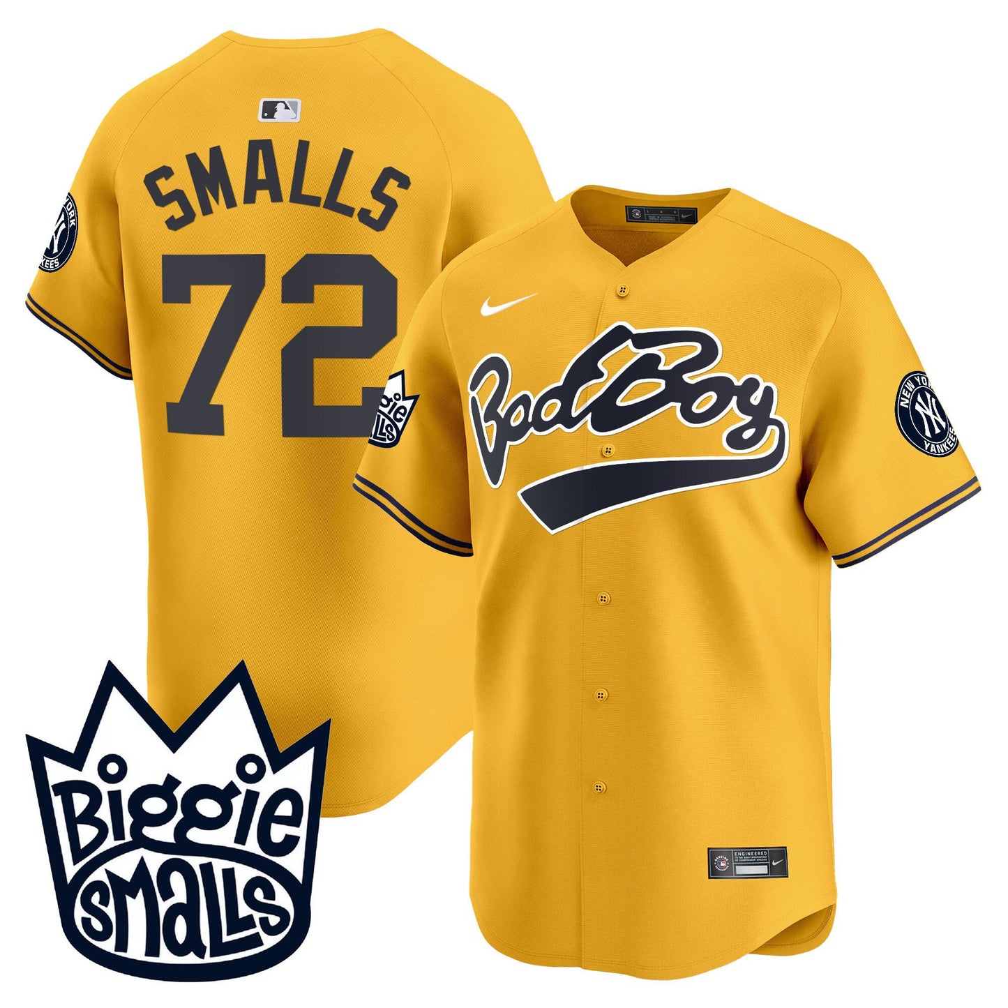 Smalls 72 New York Yankees Biggie Smalls Men Jersey - Gold