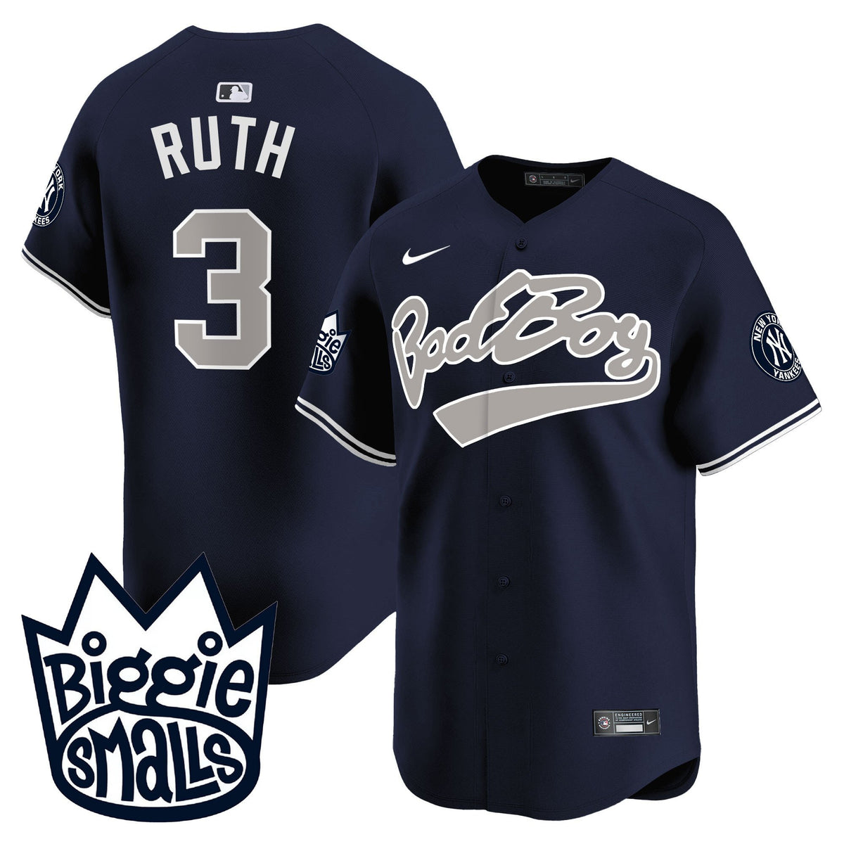Babe Ruth 3 New York Yankees Biggie Smalls Men Jersey - Navy