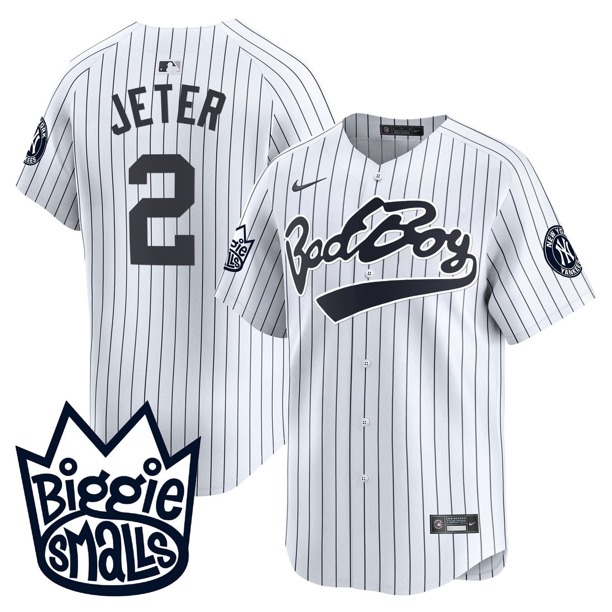 Derek Jeter 2 New York Yankees Biggie Smalls Men Jersey - White