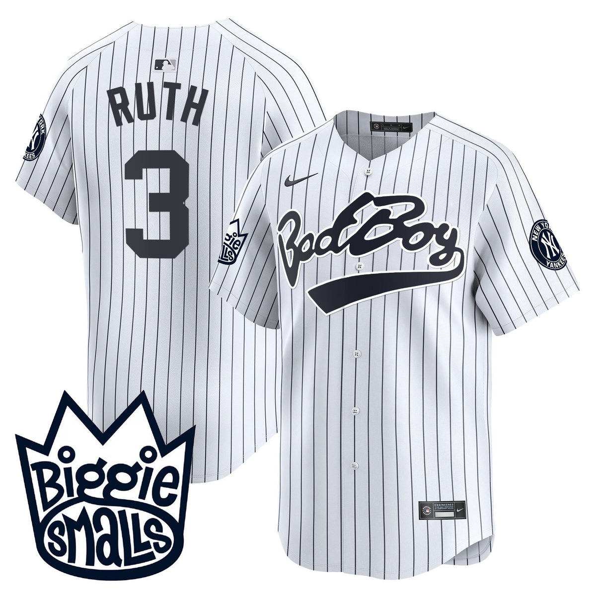 Babe Ruth 3 New York Yankees Biggie Smalls Men Jersey - White