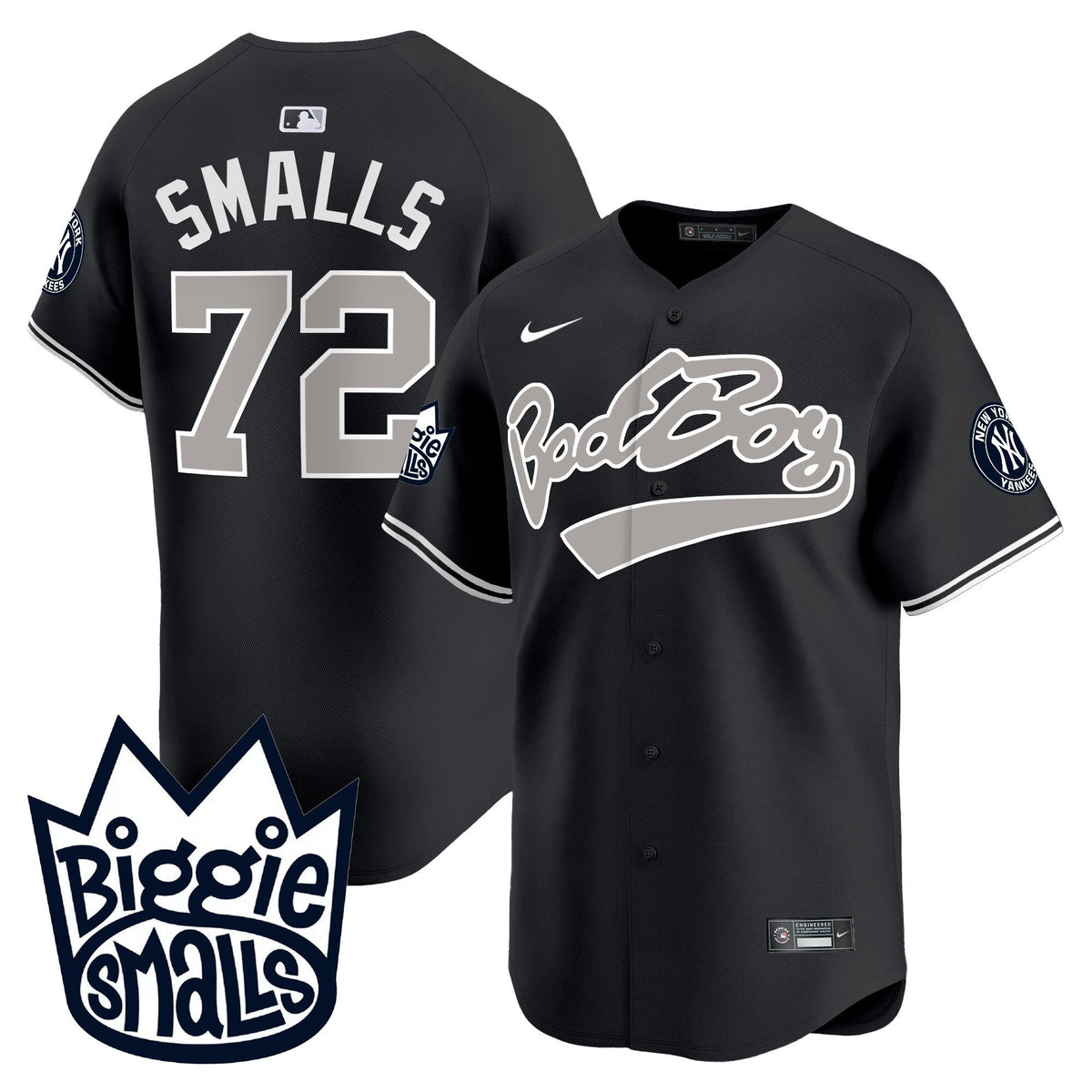 Smalls 72 New York Yankees Biggie Smalls Men Jersey - Black