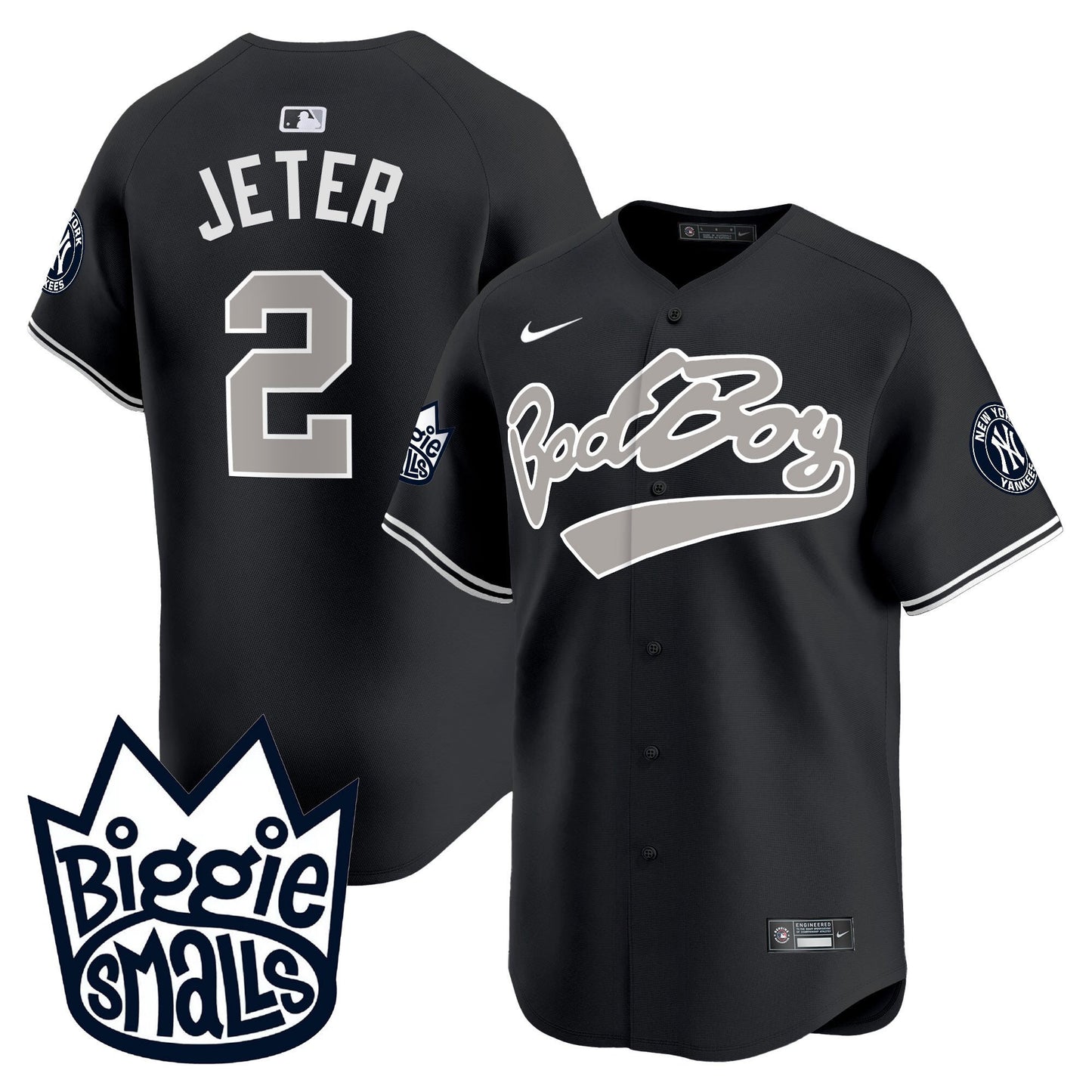 Derek Jeter 2 New York Yankees Biggie Smalls Men Jersey - Black