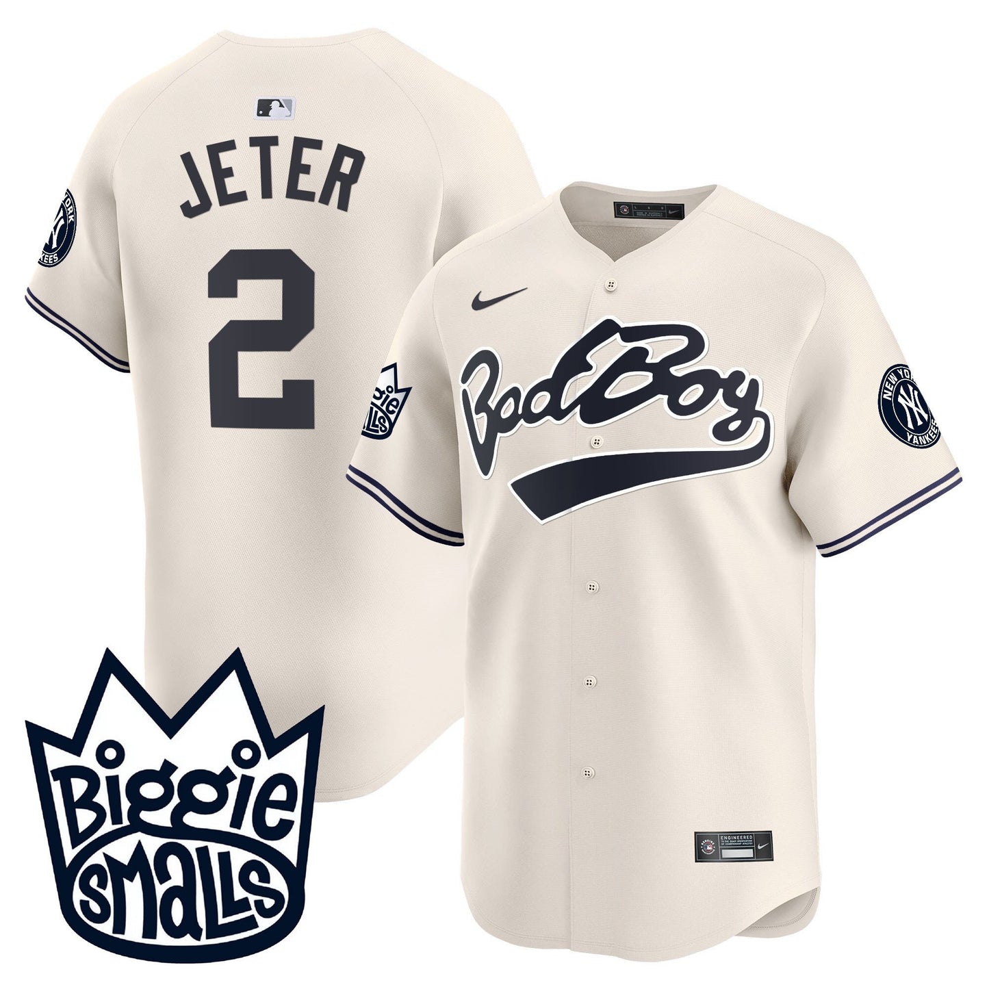 Derek Jeter 2 New York Yankees Biggie Smalls Men Jersey - Cream