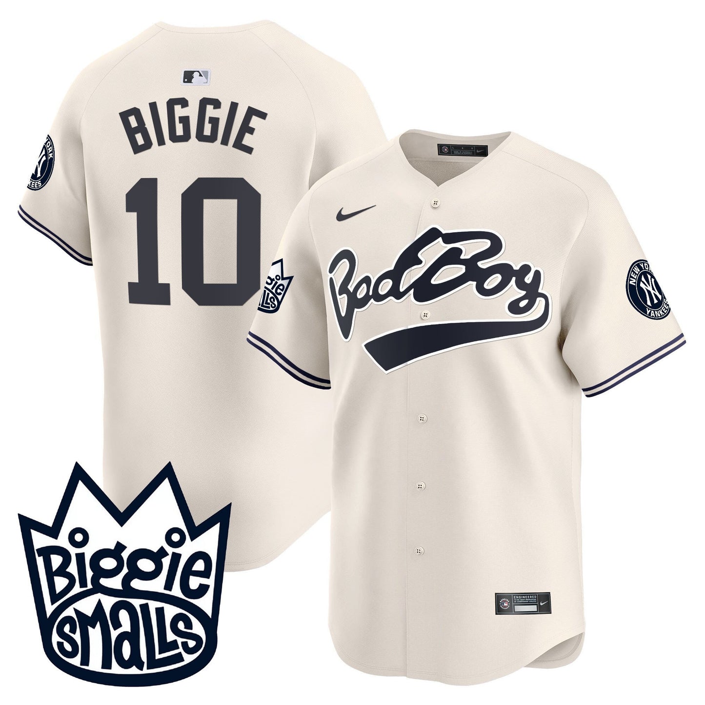 Biggie 10 New York Yankees Biggie Smalls Men Jersey - Cream