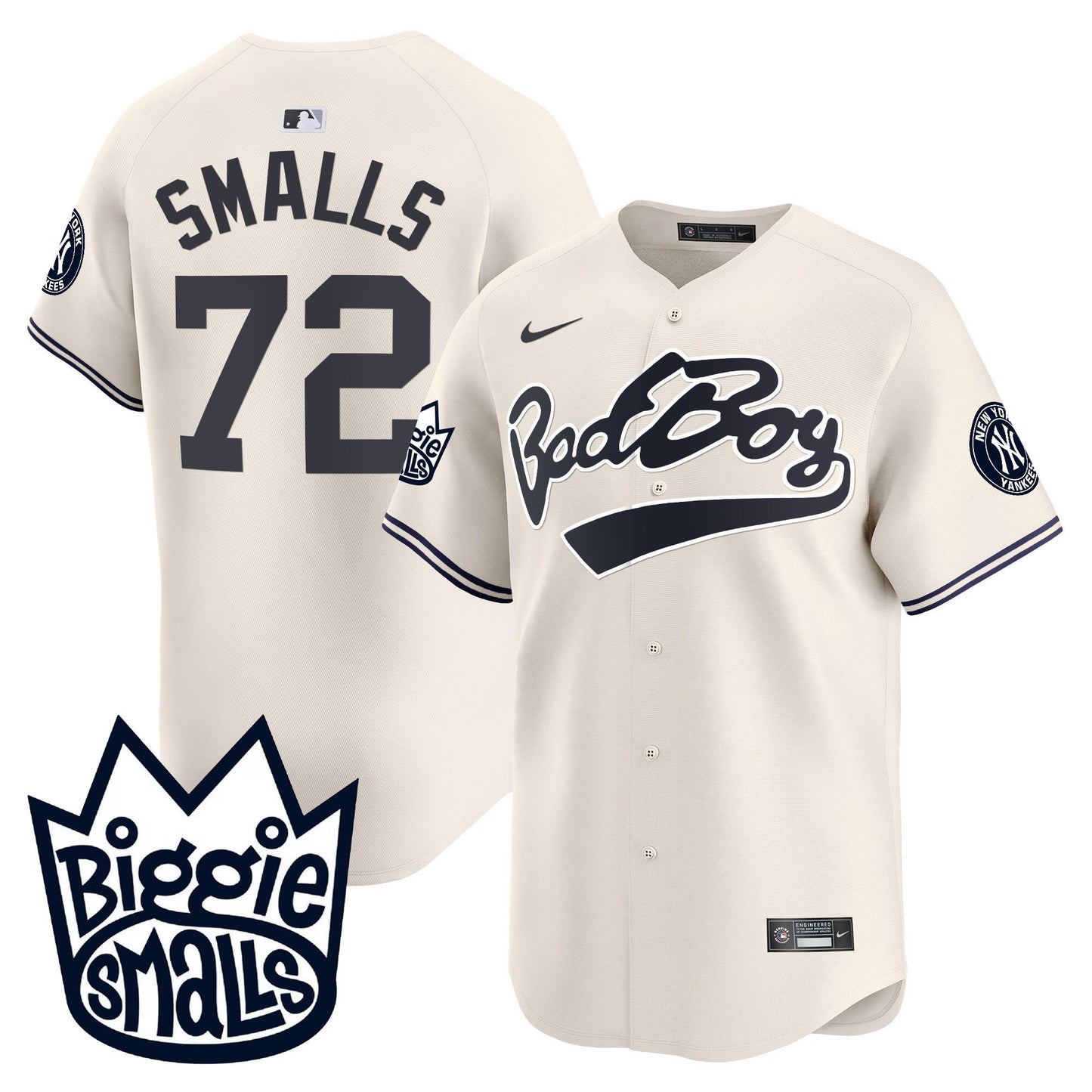 Smalls 72 New York Yankees Biggie Smalls Men Jersey - Cream
