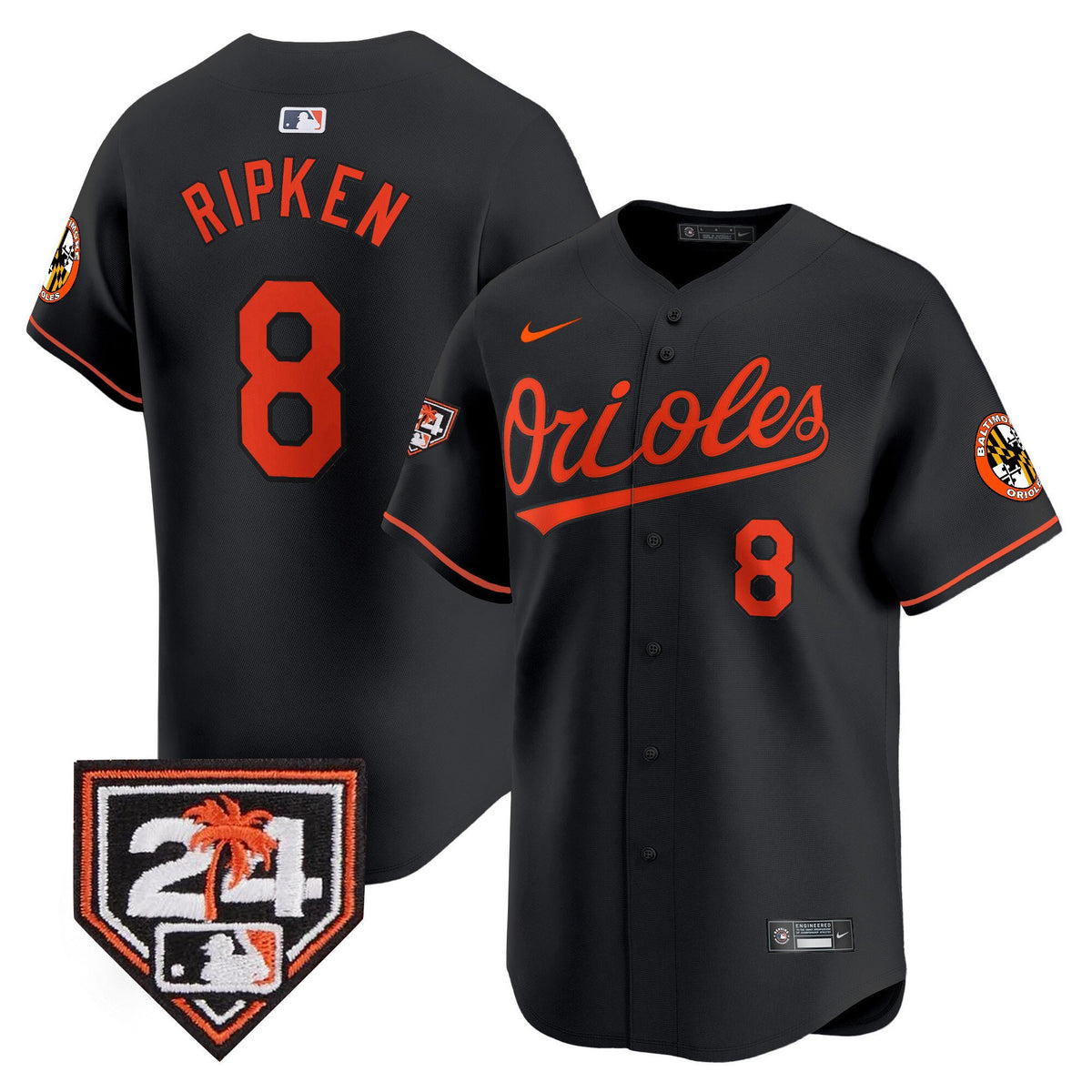 Cal Ripken 8 Baltimore Orioles 2024 Spring Training Patch Men Jersey - Black