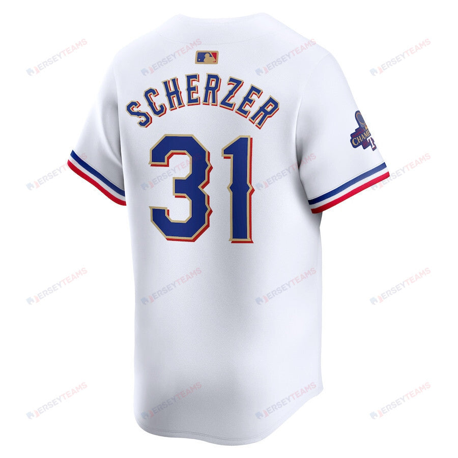Max Scherzer 31 Texas Rangers 2024 Gold Collection Limited Jersey - White