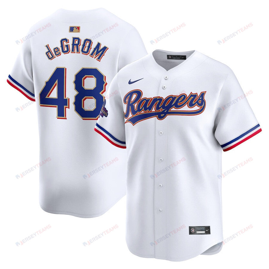 Jacob deGrom 48 Texas Rangers 2024 Gold Collection Limited Jersey - White