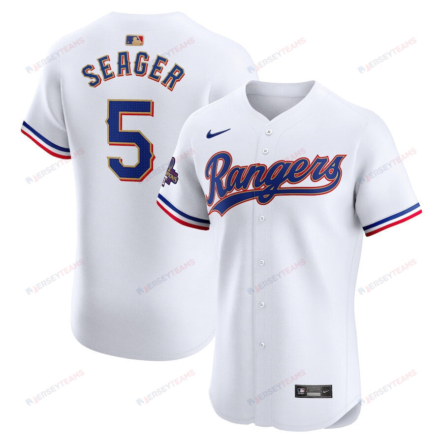 Corey Seager 5 Texas Rangers 2024 Gold Collection ELITE Player Jersey - White