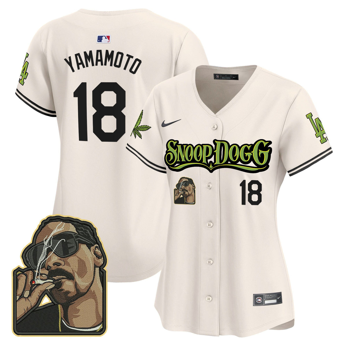 Yoshinobu Yamamoto 18 Los Angeles Dodgers Snoop Dogg Women Jersey - Cream