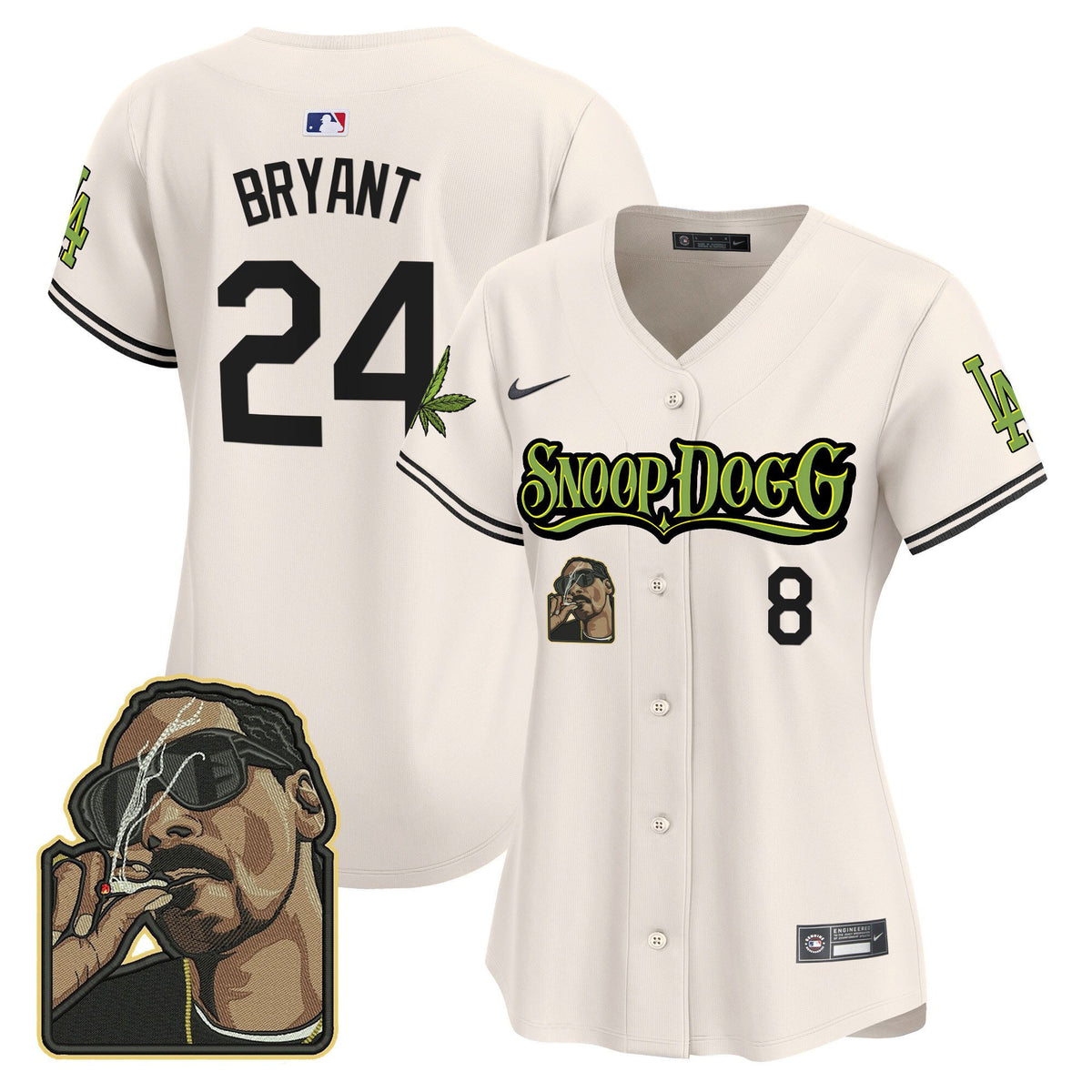 Kobe Bryant 24 Los Angeles Dodgers Snoop Dogg Women Jersey - Cream