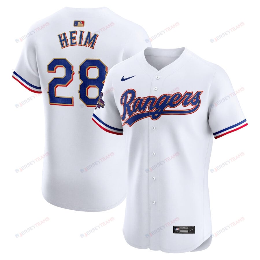 Jonah Heim 28 Texas Rangers 2024 Gold Collection ELITE Player Jersey - White