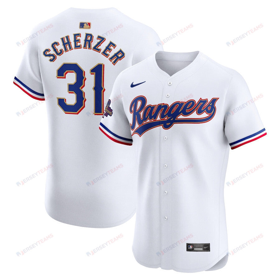 Max Scherzer 31 Texas Rangers 2024 Gold Collection ELITE Player Jersey - White