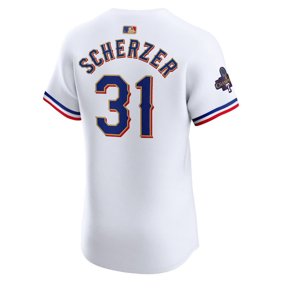 Max Scherzer 31 Texas Rangers 2024 Gold Collection ELITE Player Jersey - White