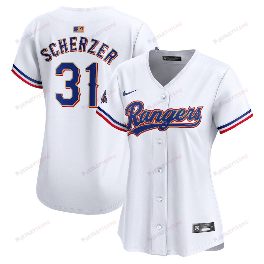 Max Scherzer 31 Texas Rangers 2024 Gold Collection Limited Jersey - Women White