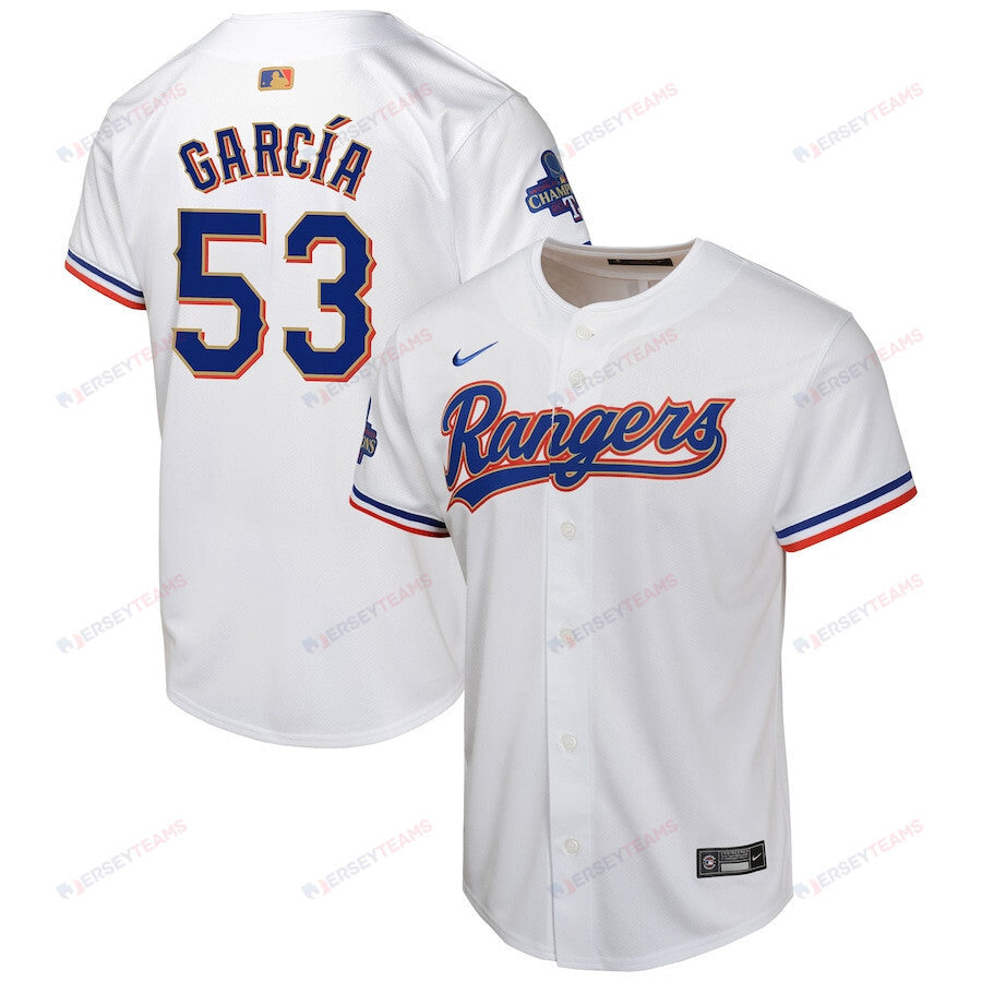 Adolis Garcia 53 Texas Rangers 2024 YOUTH Gold Collection Limited Jersey - White