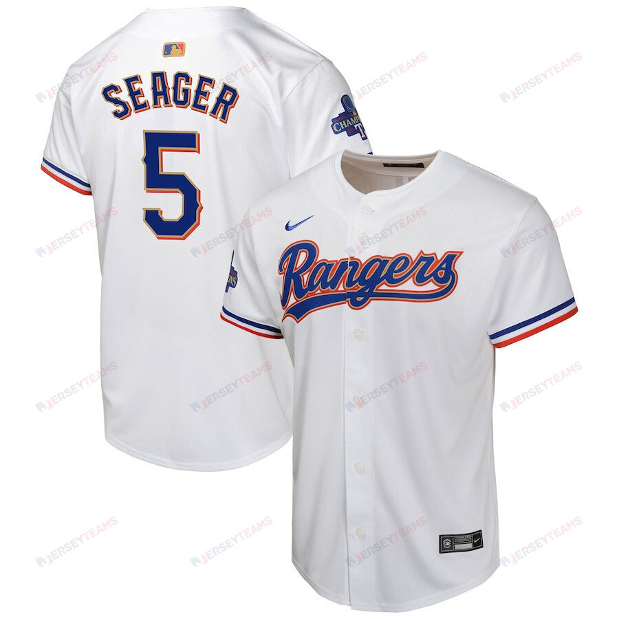 Corey Seager 5 Texas Rangers 2024 YOUTH Gold Collection Limited Jersey - White