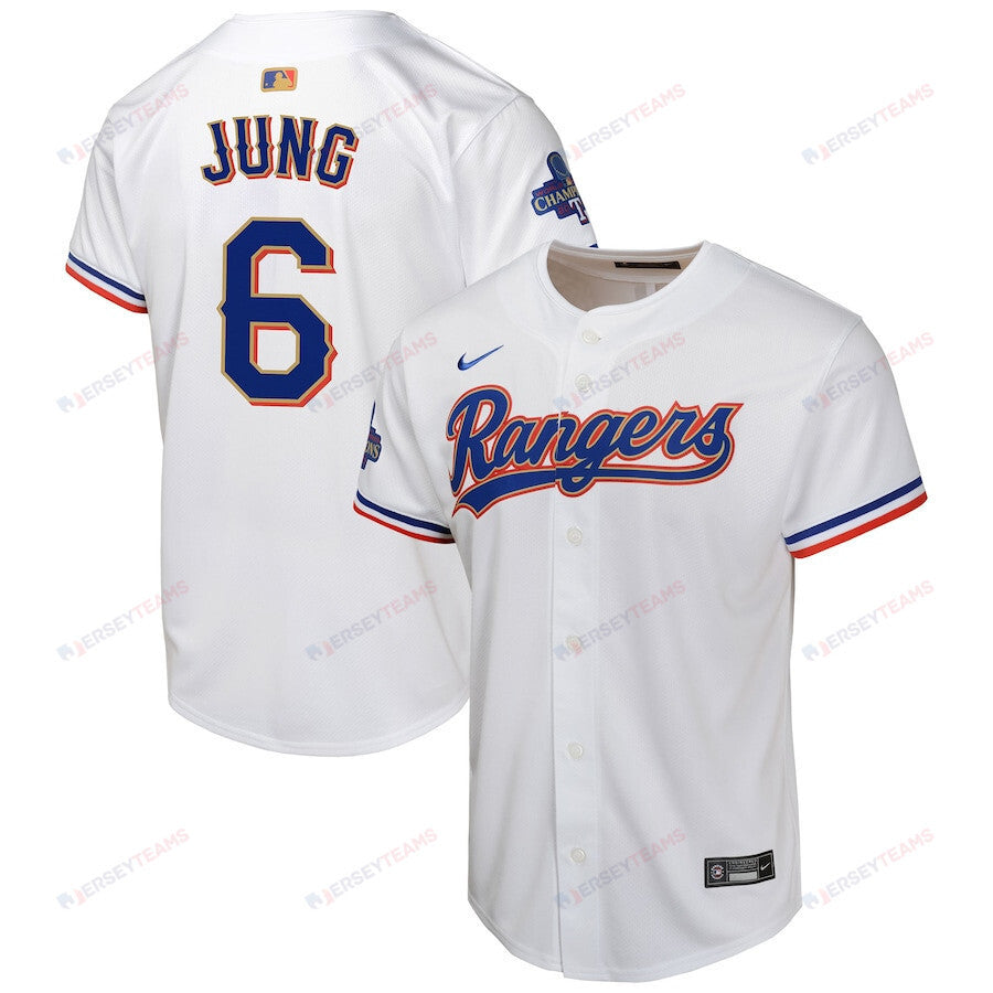 Josh Jung 6 Texas Rangers 2024 YOUTH Gold Collection Limited Jersey - White