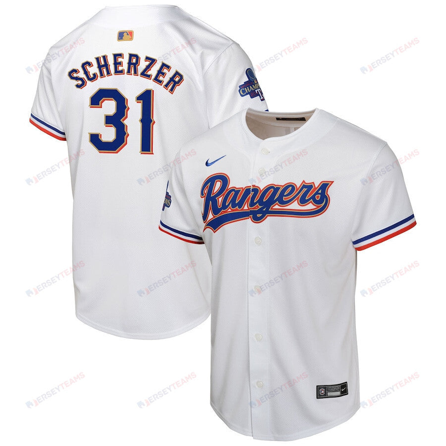 Max Scherzer 31 Texas Rangers 2024 YOUTH Gold Collection Limited Jersey - White
