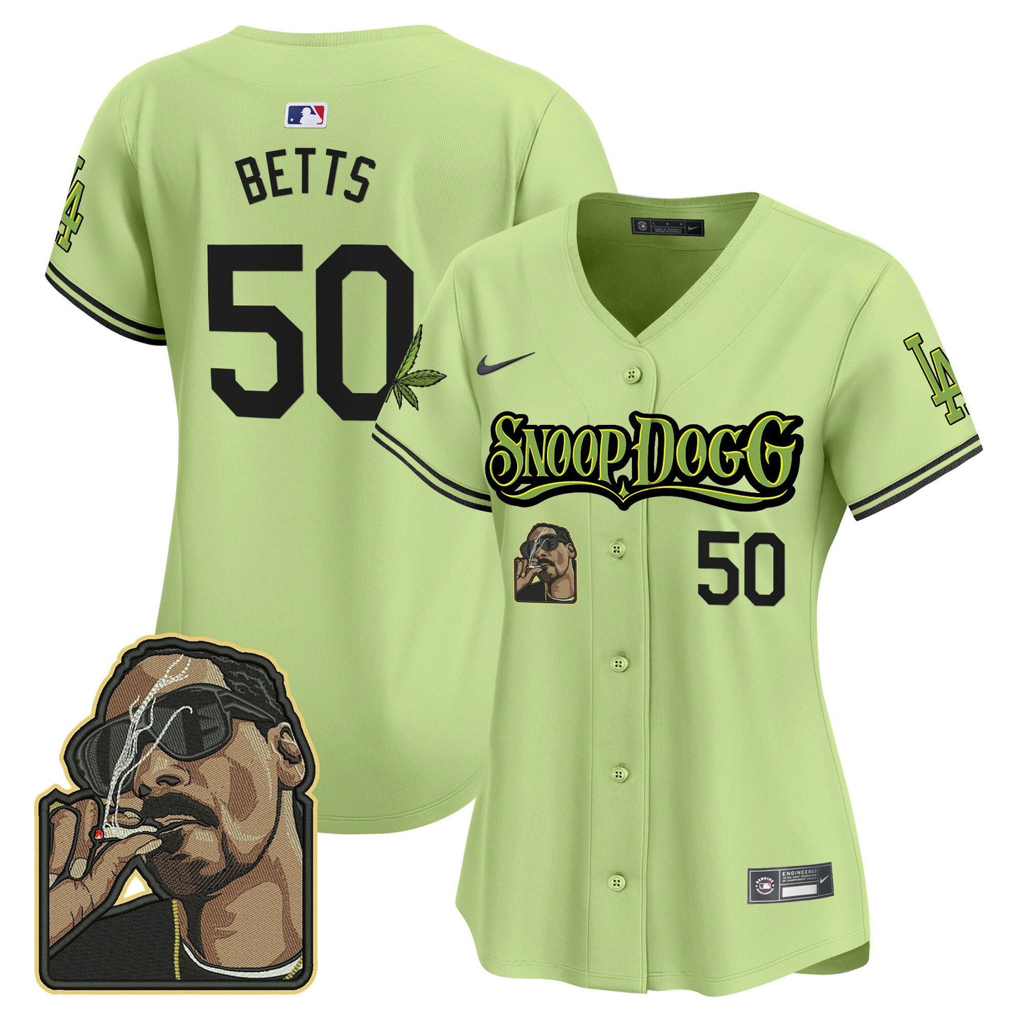 Mookie Betts 50 Los Angeles Dodgers Snoop Dogg Women Jersey - Light Green
