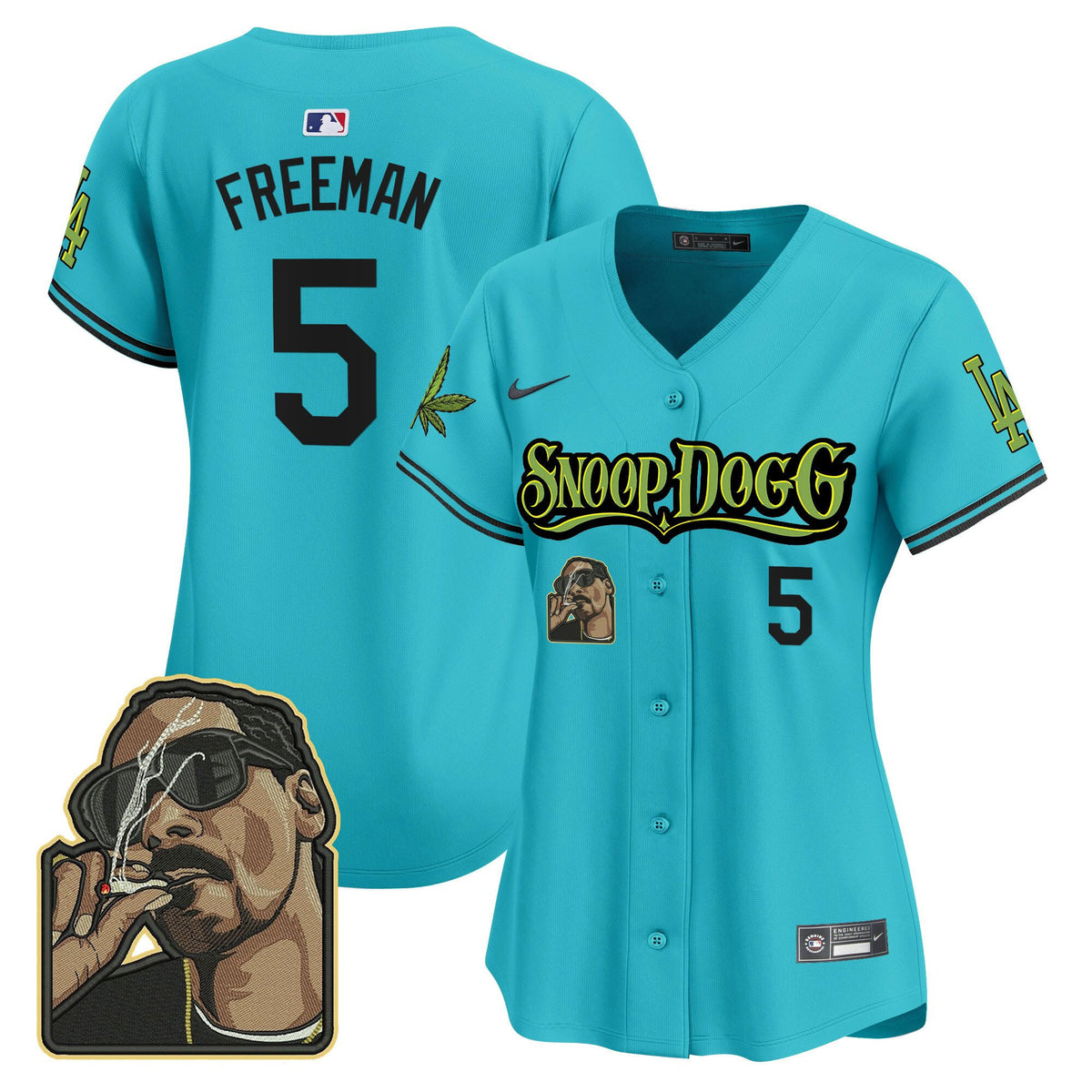 Freddie Freeman 5 Los Angeles Dodgers Snoop Dogg Women Jersey - Aqua