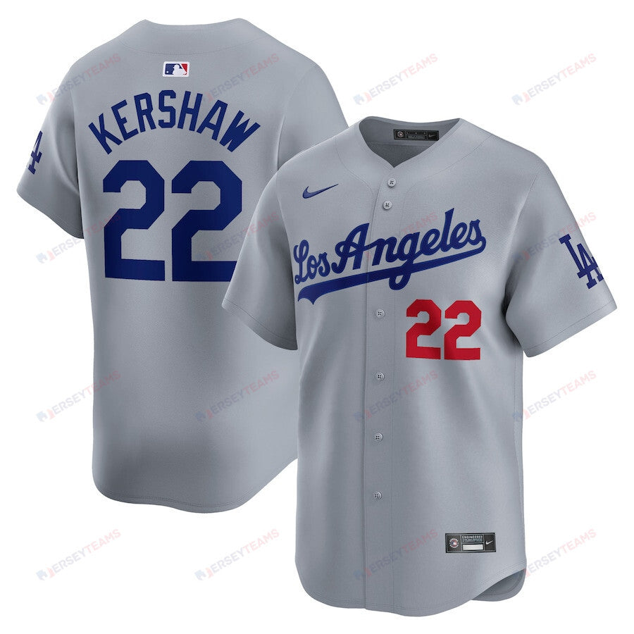 Clayton Kershaw 22 Los Angeles Dodgers Away Limited Men Jersey - Gray