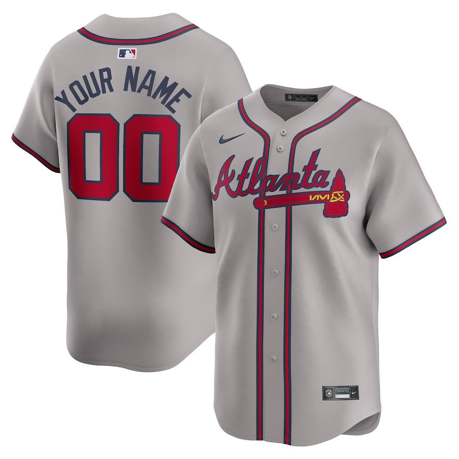Atlanta Braves Away Limited Custom Men Jersey - Gray