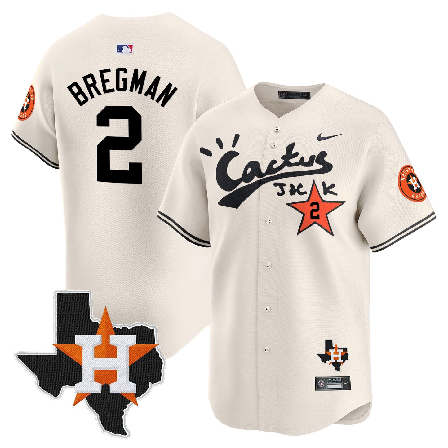 Alex Bregman 2 Houston Astros Cactus Jack Limited Jersey Houston Patch - Men