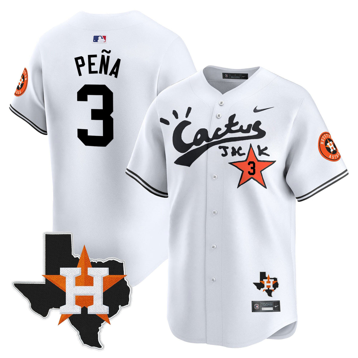 Jeremy Pena 3 Houston Astros Cactus Jack Houston Patch Limited Jersey - Men, White