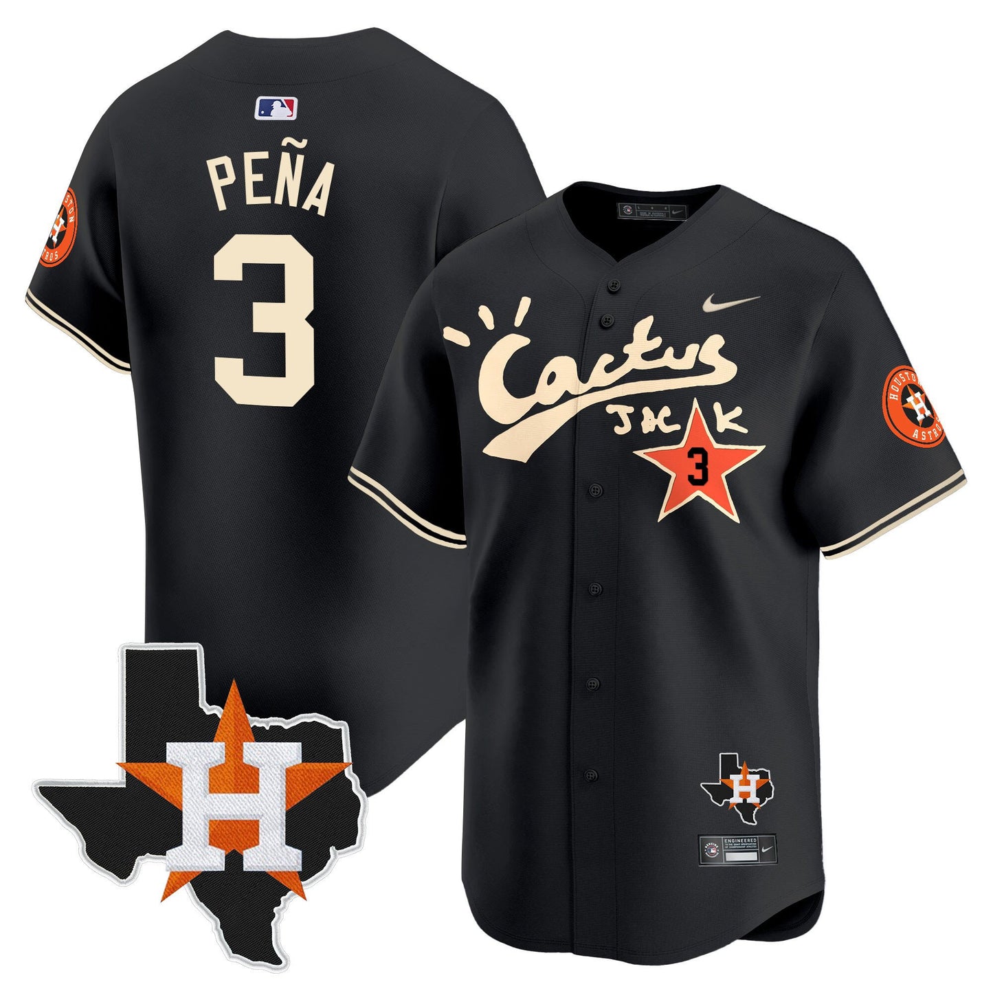 Jeremy Pena 3 Houston Astros Cactus Jack Houston Patch Limited Jersey - Men, Black