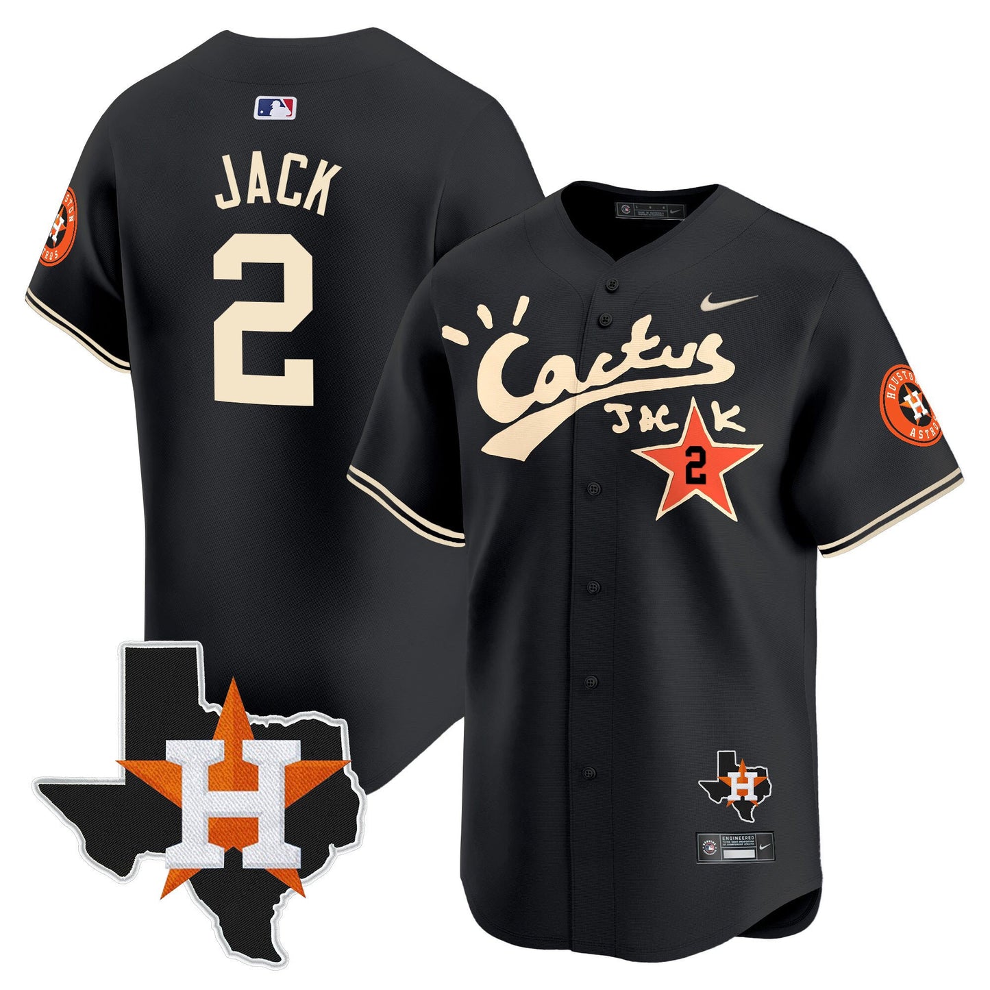 Jack 2 Houston Astros Cactus Jack Houston Patch Limited Jersey - Men, Black